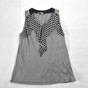 Marni Sleeveless Top Polka Dot Ruffle Trim Grey Heather Jersey V-Neck Sz 40 Grey